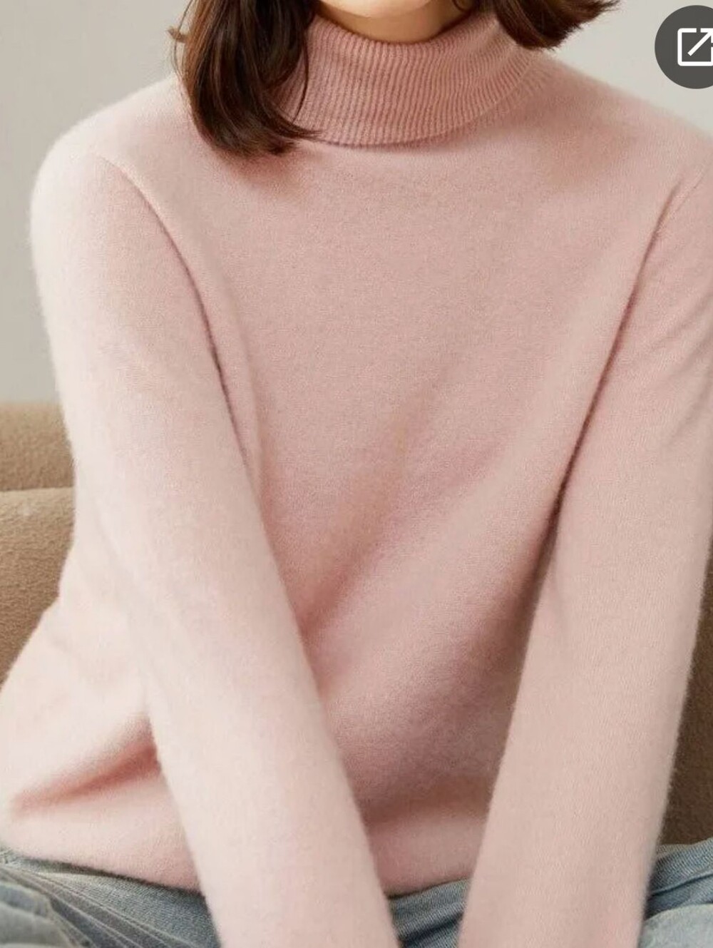 100% Cashmere Turtleneck Sweater Pink Fall Knit Casual Comfy Pull On Roll Neck